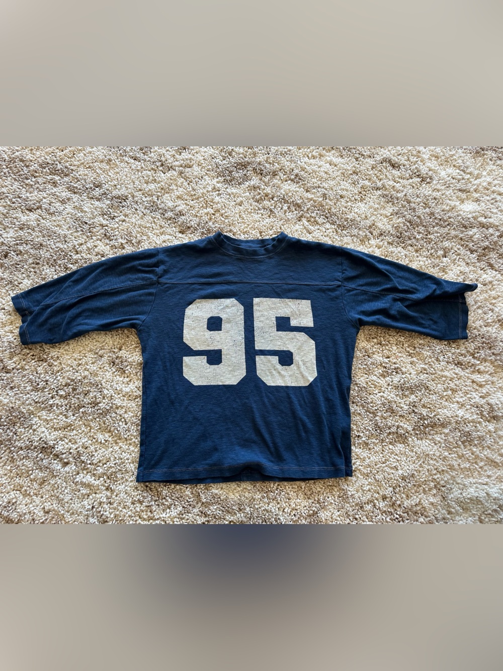 Pilcro Navy Short Sleeve Tee with White '95' Football Graphic